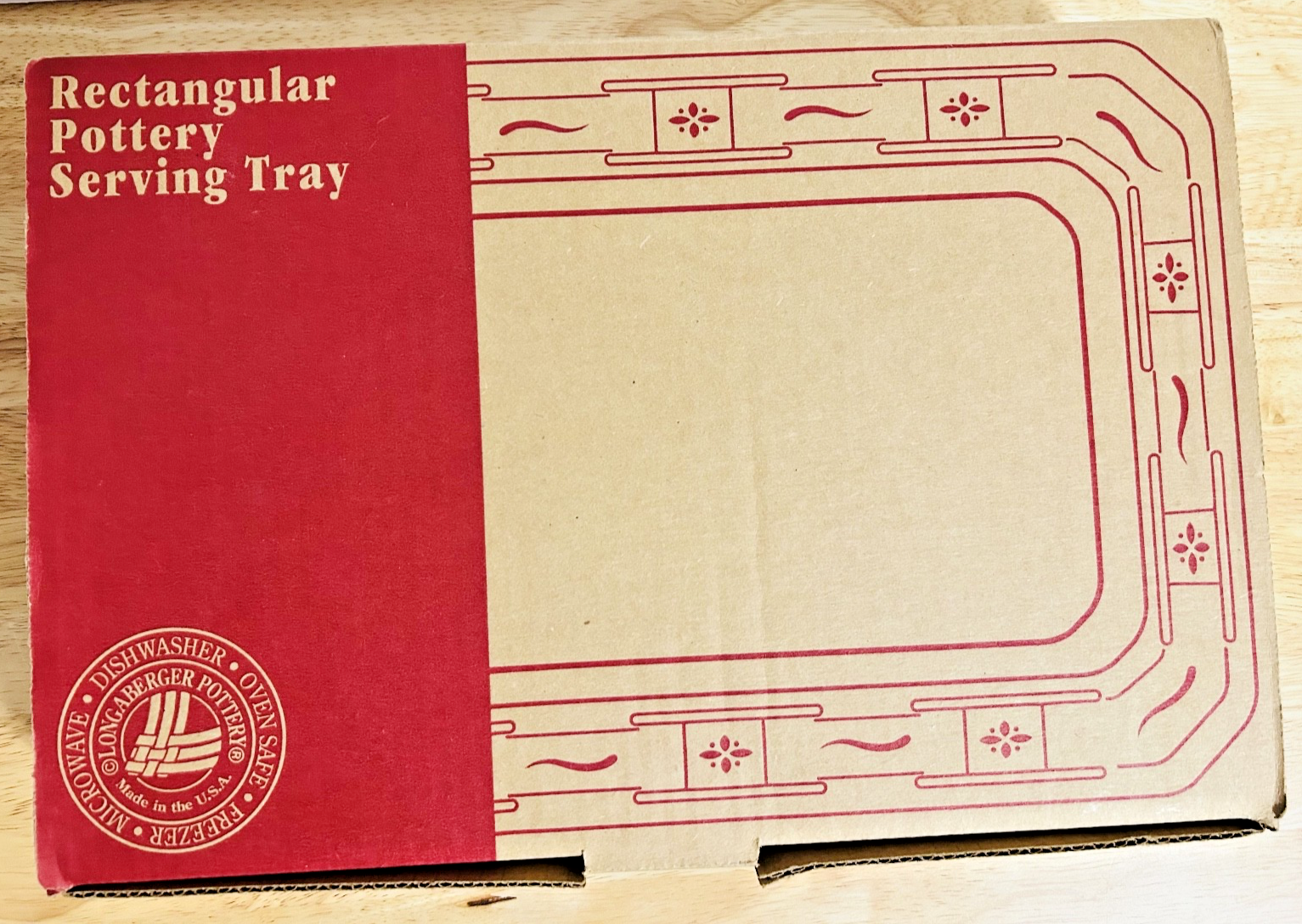 Longaberger Rectangular Pottery Serving Tray Heirloom Ivory 30370 w / Box & Card