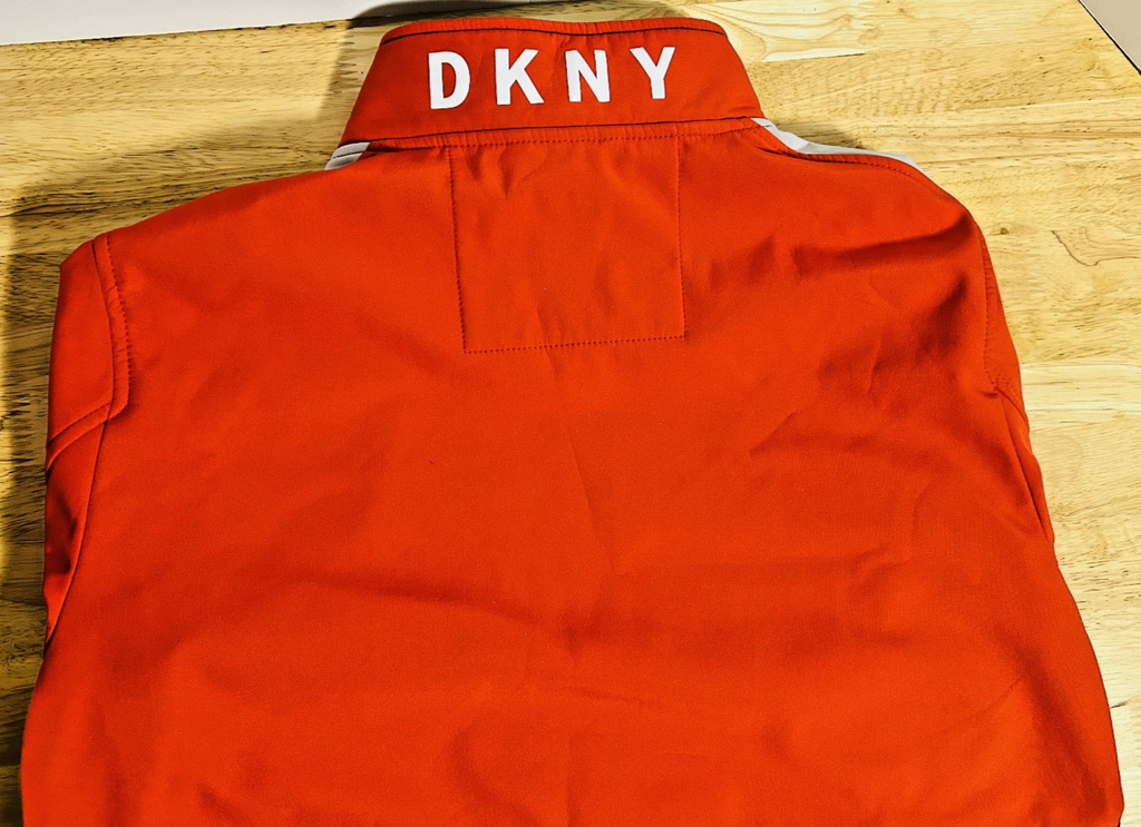 DKNY Boys Track Jacket Orange Black White Full Zip Logo Size Small