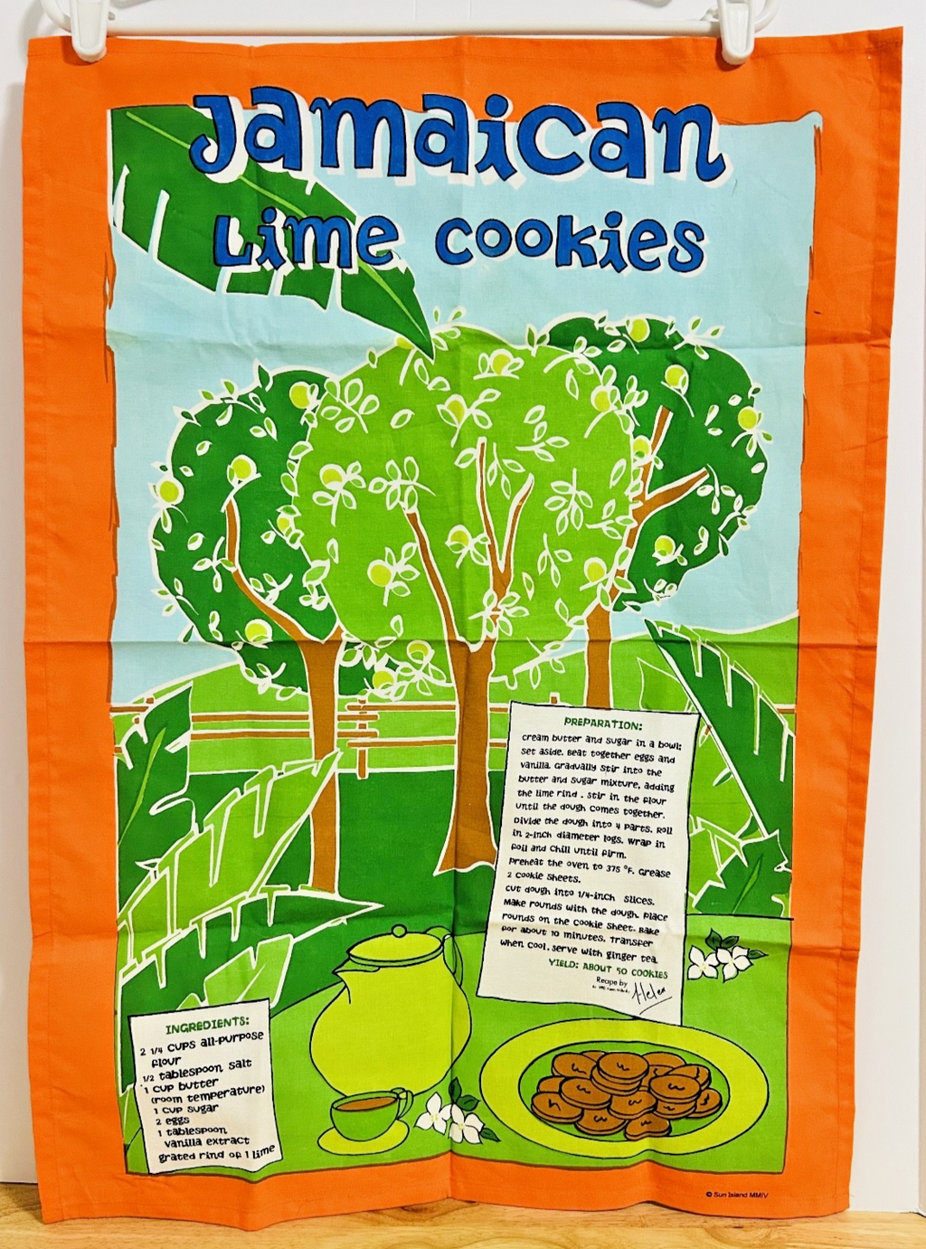 Vintage Jamaican Lime Cookies Recipe Tea Towel Cotton Kitchen Towel