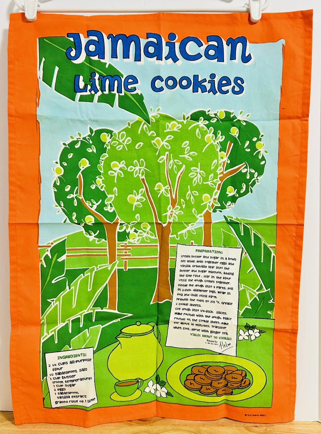Vintage Jamaican Lime Cookies Recipe Tea Towel Cotton Kitchen Towel