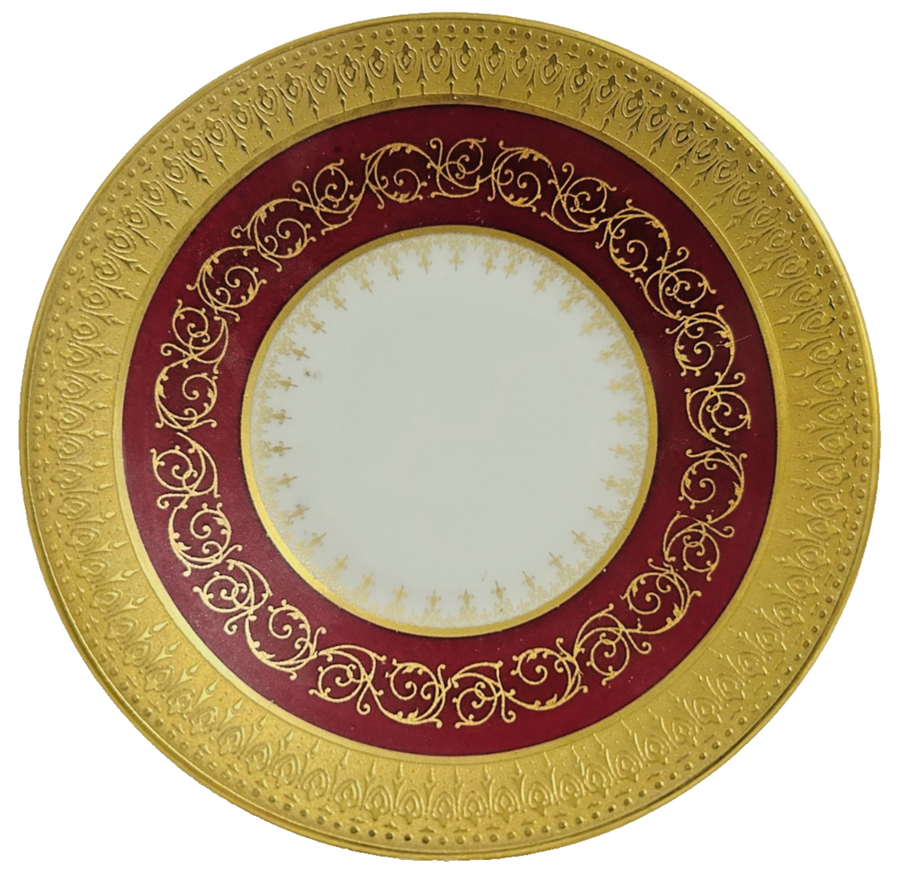 Limoges France Gold Encrusted Red 4” Butter Plate Double Dore