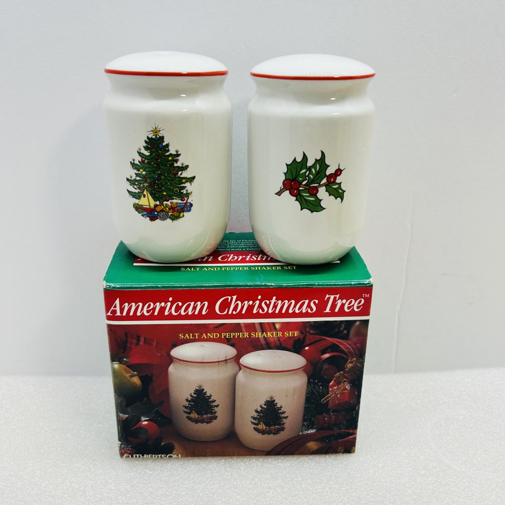 Cuthbertson American Christmas Tree Salt Pepper Shakers Set w Box
