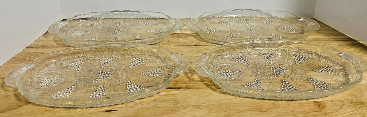 Vintage Anchor Hocking Grape Snack Set 8pc Serna Clear Glass w Box