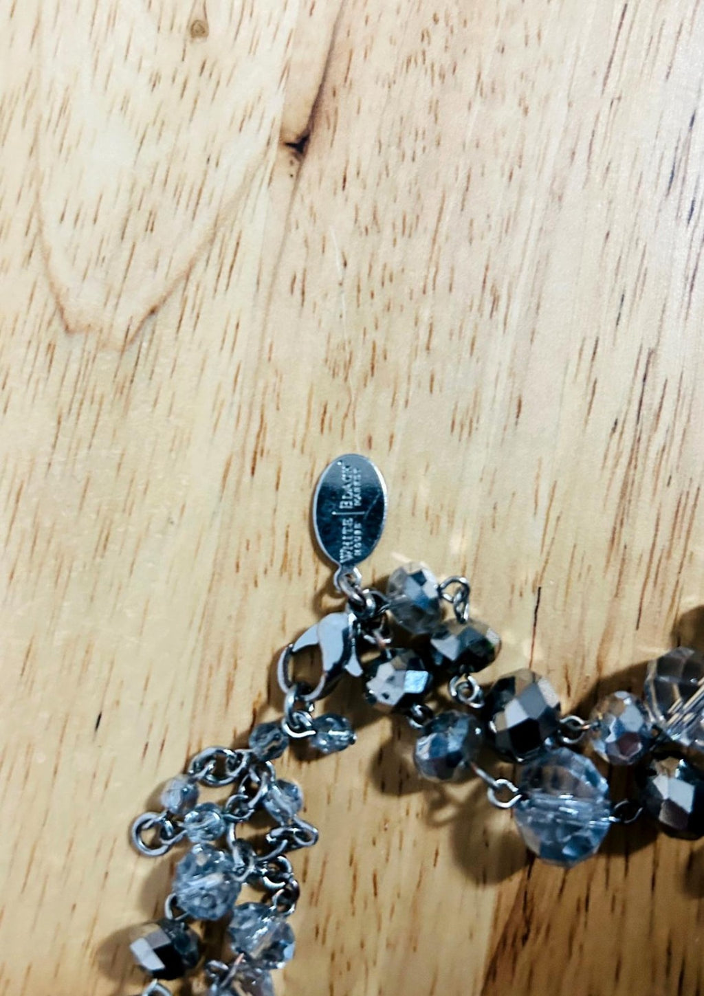 White House Black Market Gray Multi-Strand Crystal Beaded Necklace 18"