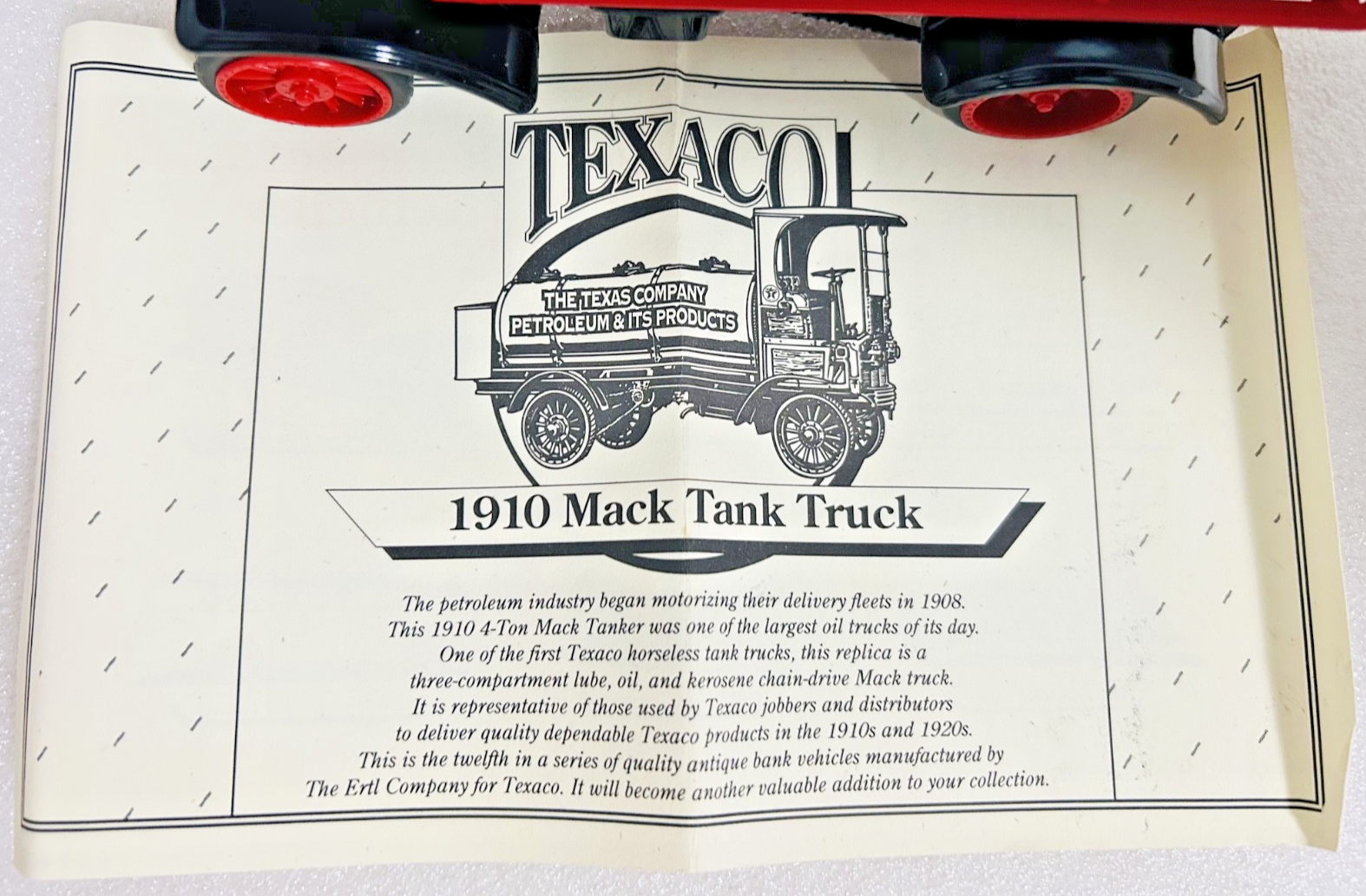 1995 Ertl Texaco 1910 Mack Tanker Coin Bank Diecast w/ Box & Paperwork