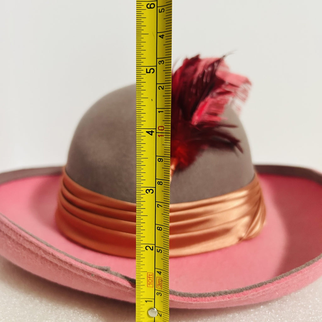 Vintage Geo W Bollman Pink Wool Felt Hat Feather Doeskin USA