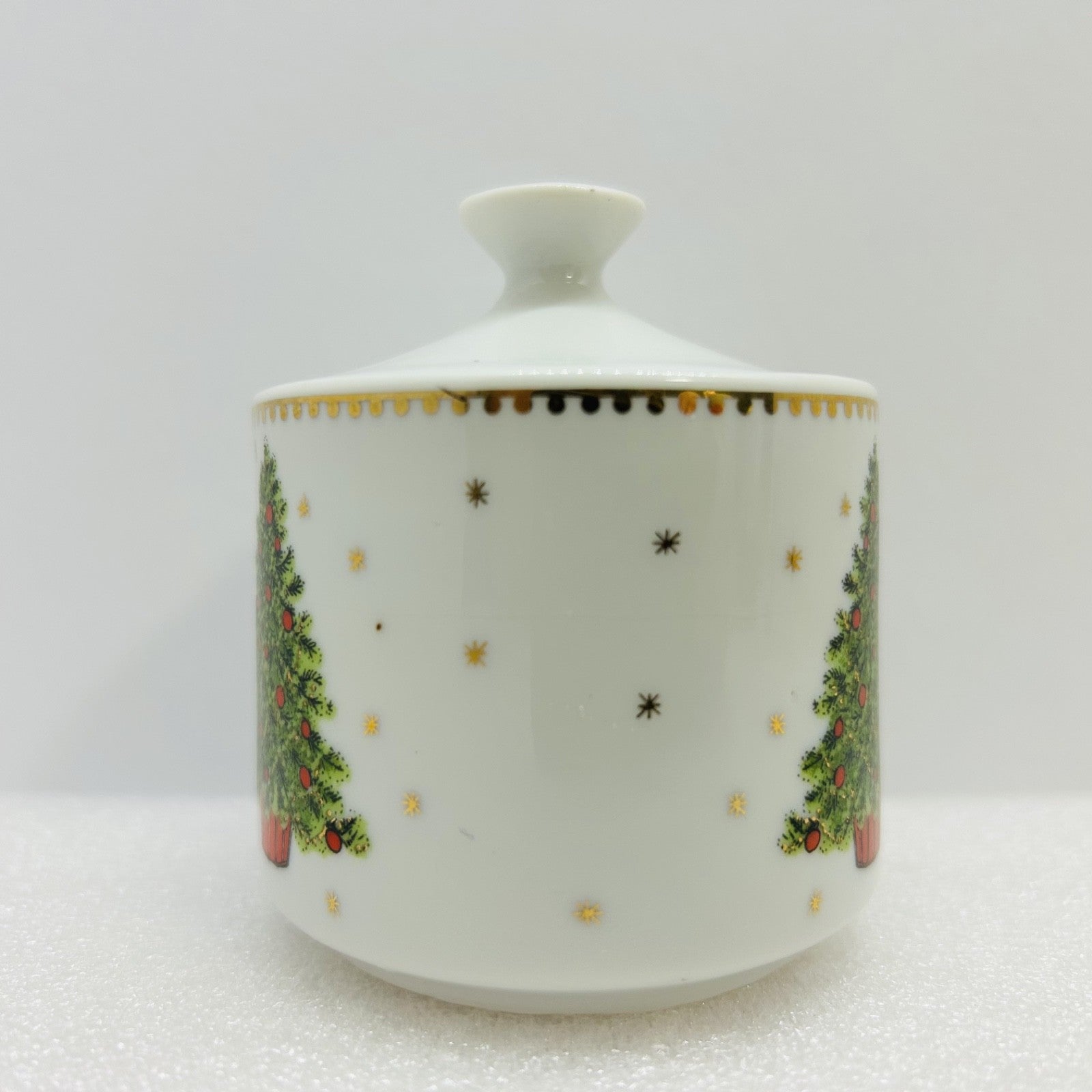 Vintage George Good Japan Christmas Tree Creamer Sugar Set Gold Trim