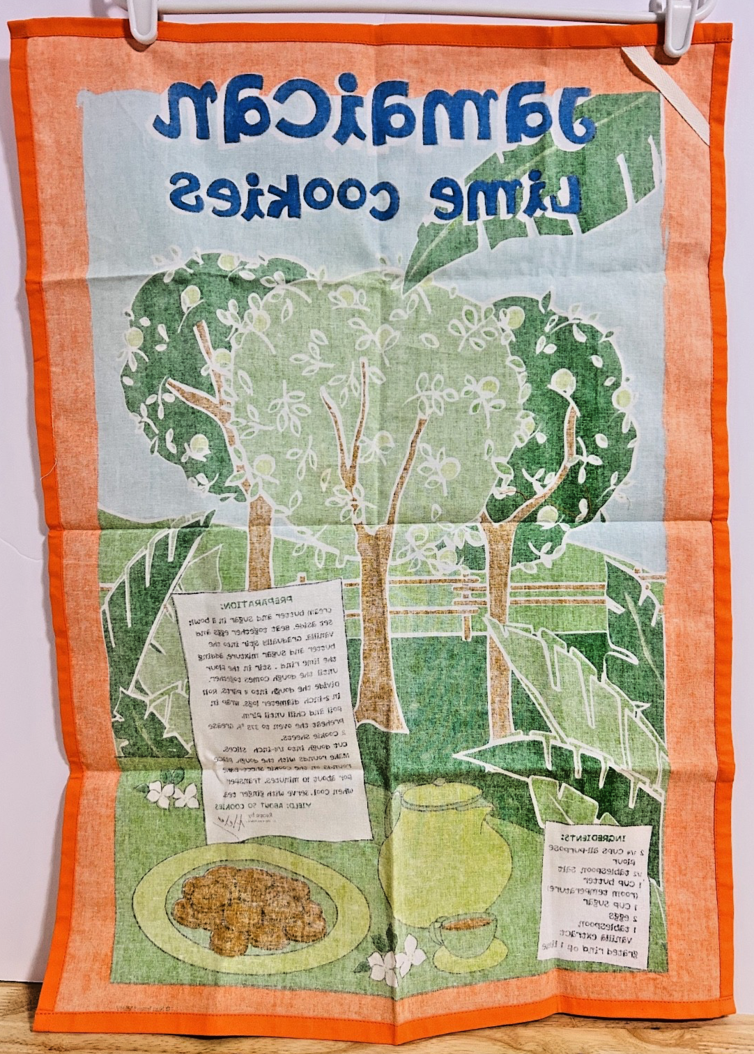 Vintage Jamaican Lime Cookies Recipe Tea Towel Cotton Kitchen Towel