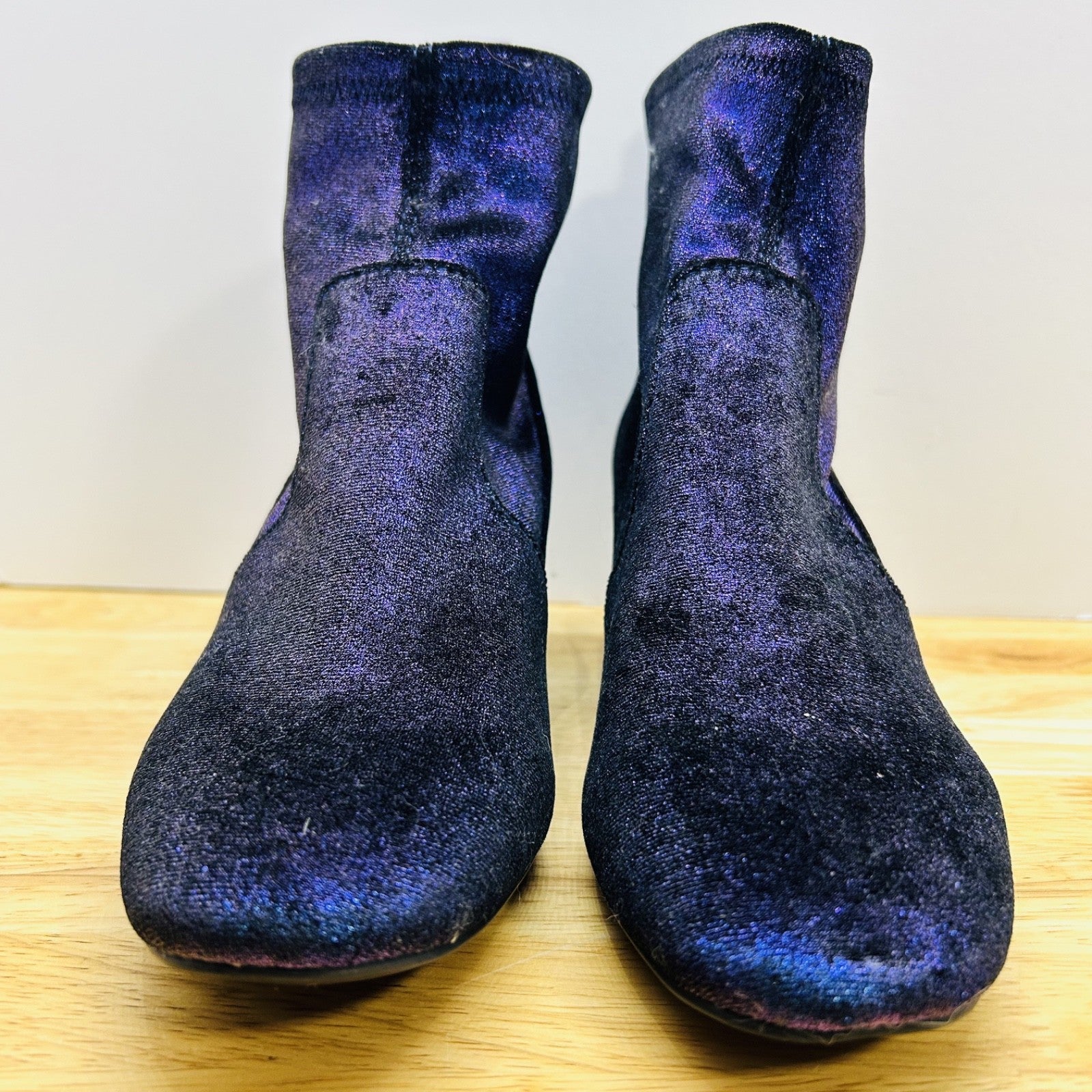Katy Perry The Danna Ankle Boots Blue Velvet Metallic Heel Womens 7