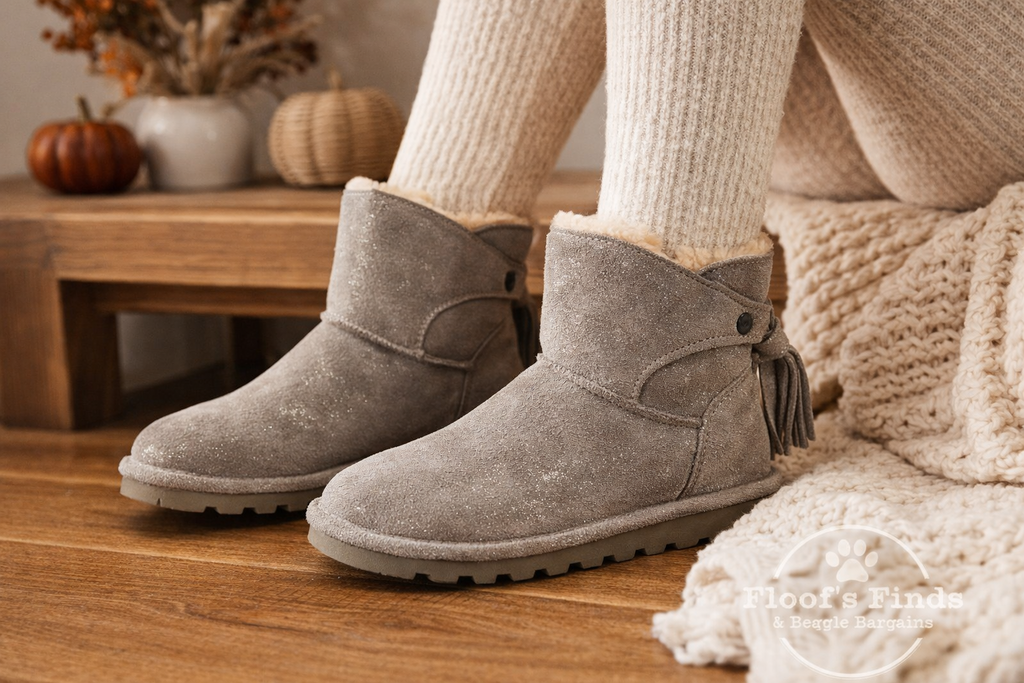 Bearpaw Natalia Women’s 6 Gray Suede Sheepskin Tassel Boots