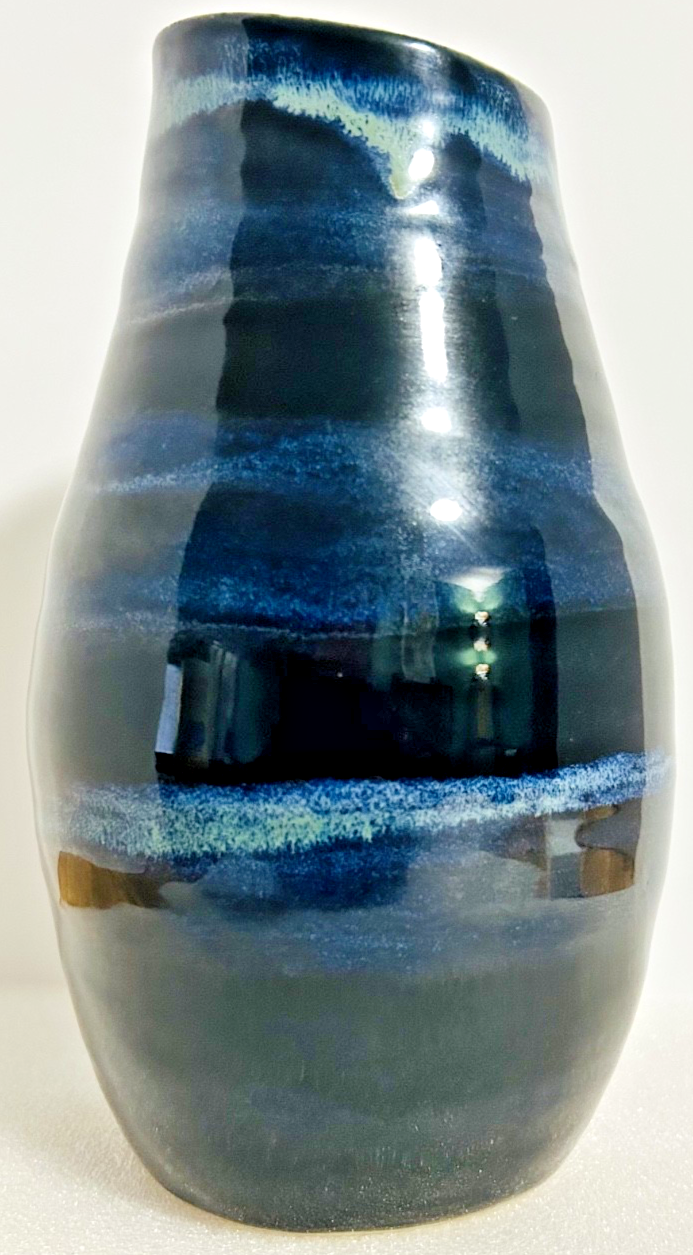 Blue Green Drip Glaze Art Pottery Vase 10" Studio Ceramic Modern