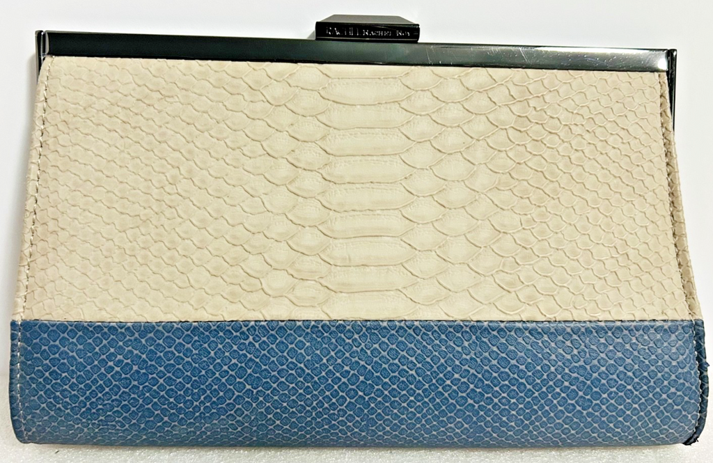 Rachel Roy Snakeskin Clutch Cream Blue Frame Evening Bag