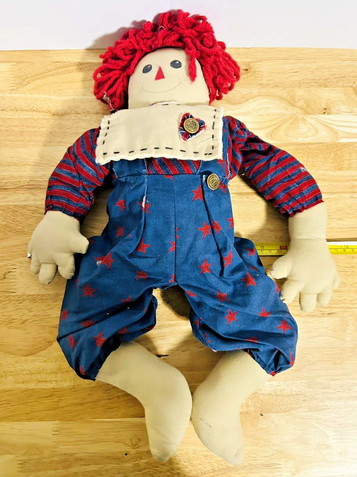 Vintage Handmade Raggedy Ann Style Cloth Doll Red Yarn Hair 20"