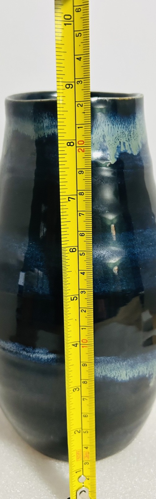 Blue Green Drip Glaze Art Pottery Vase 10" Studio Ceramic Modern