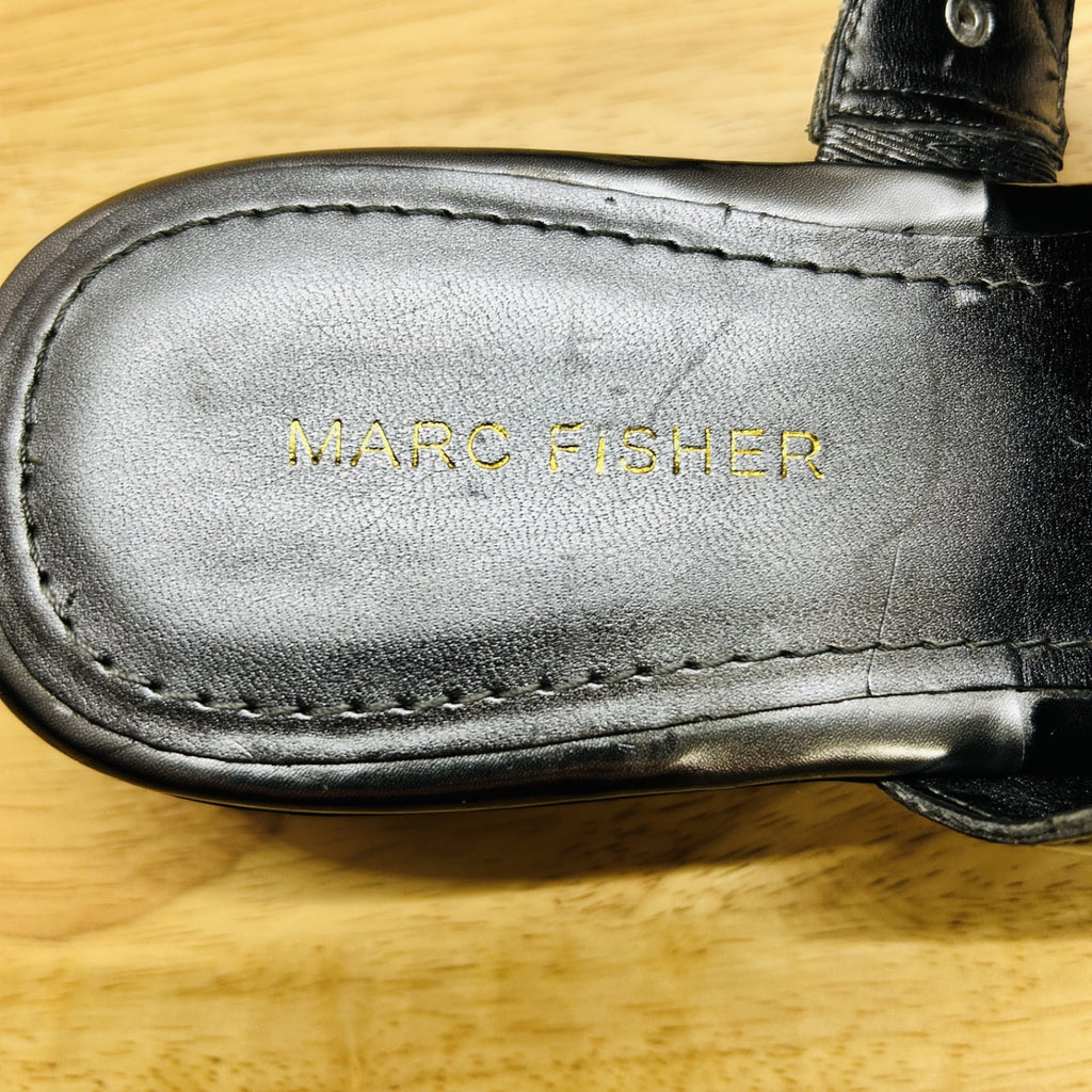 Marc Fisher Black Wedge Thong Sandals Womens Size 10M Glitter Strap
