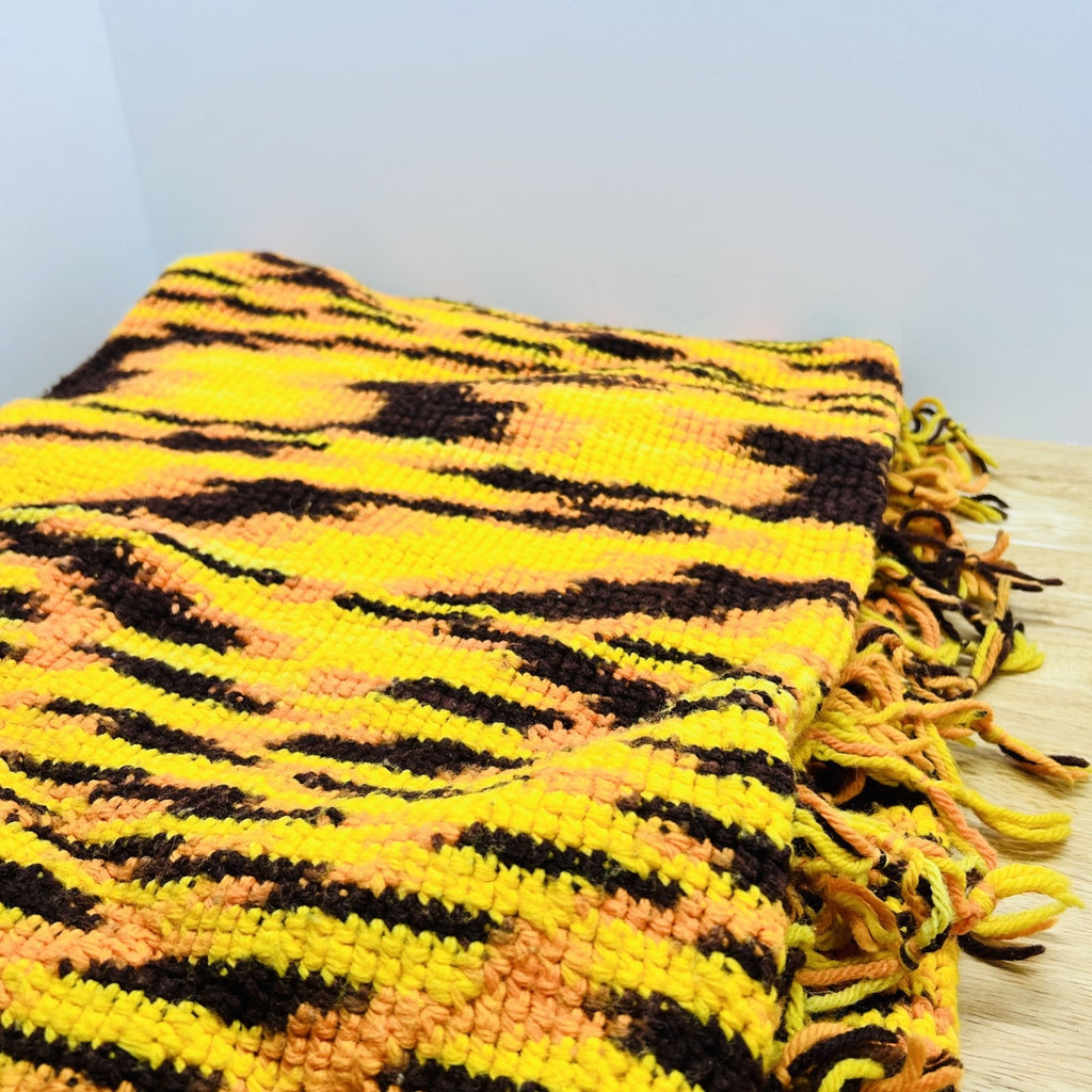 Handmade Crochet Tiger Stripe Throw Blanket 5x4 Ft Retro