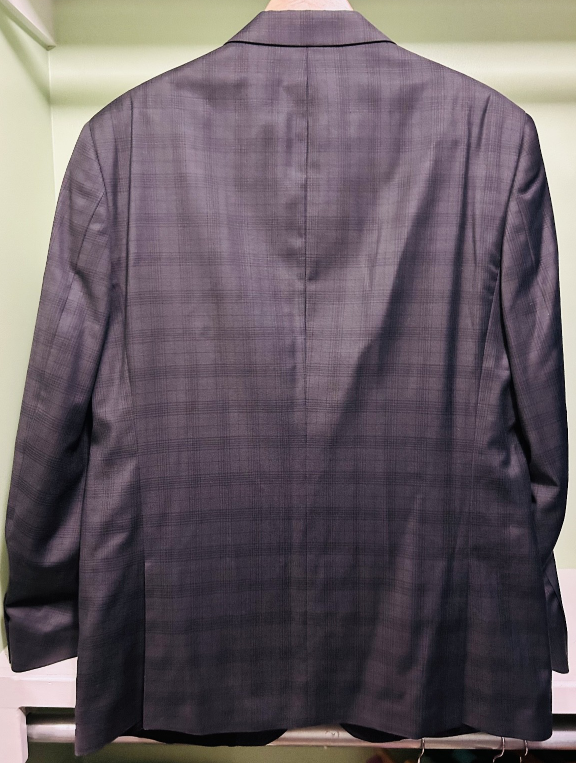 Kenneth Cole New York 46L Gray Plaid 100% Wool Sport Coat Blazer 2 Button
