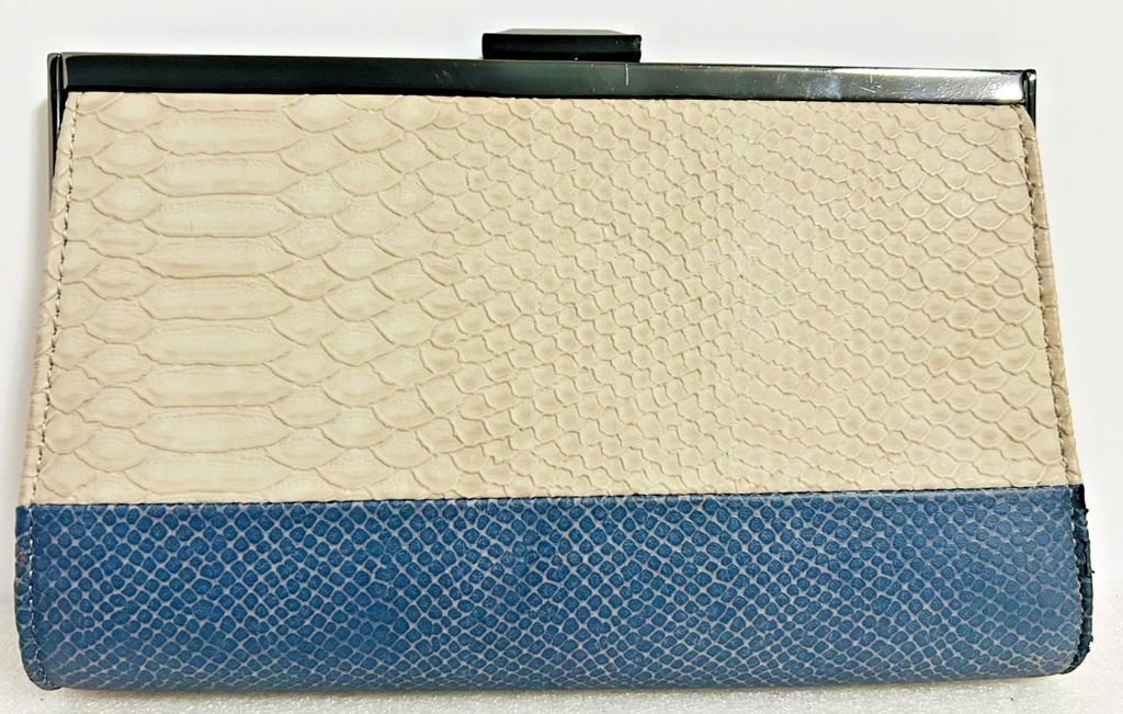 Rachel Roy Snakeskin Clutch Cream Blue Frame Evening Bag