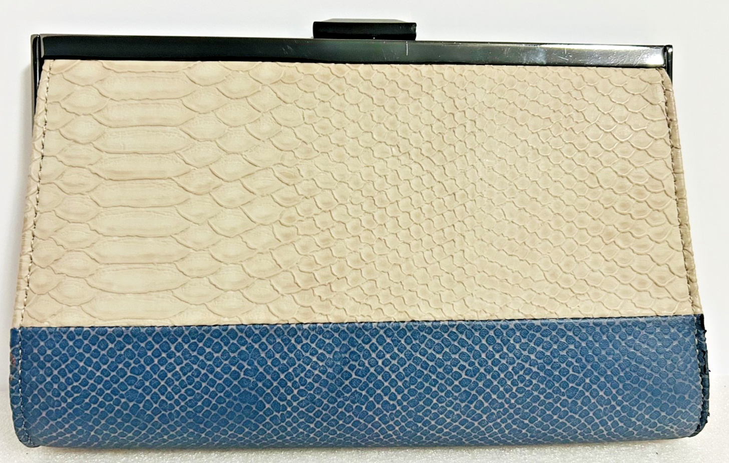 Rachel Roy Snakeskin Clutch Cream Blue Frame Evening Bag
