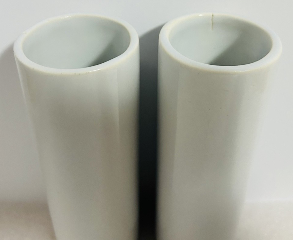 McCoy USA White Cylinder Vase Pair Mid Century Modern Pottery