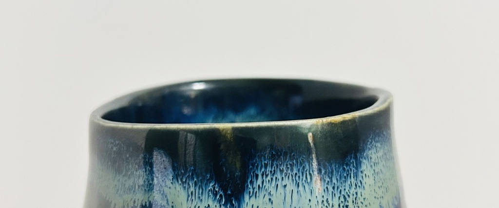 Blue Green Drip Glaze Art Pottery Vase 10" Studio Ceramic Modern