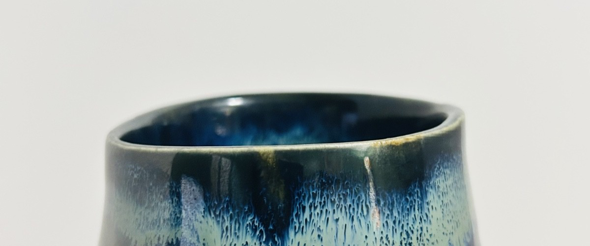 Blue Green Drip Glaze Art Pottery Vase 10" Studio Ceramic Modern