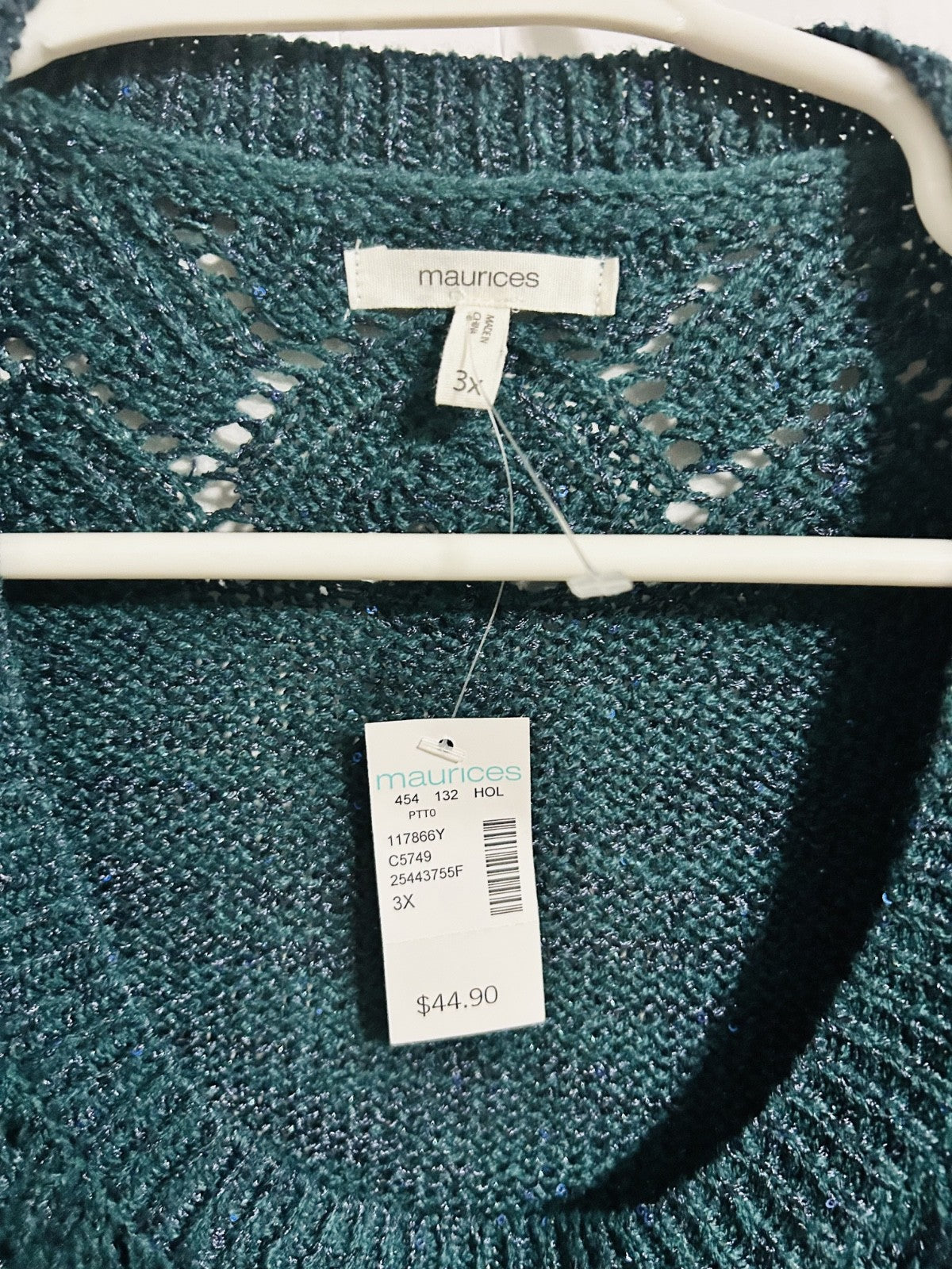 Maurices 3X Teal Metallic Knit Sweater V-Neck Plus Size NWT