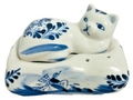 Vintage Delft Blue Cat Figurine on Base Holland Hand Painted