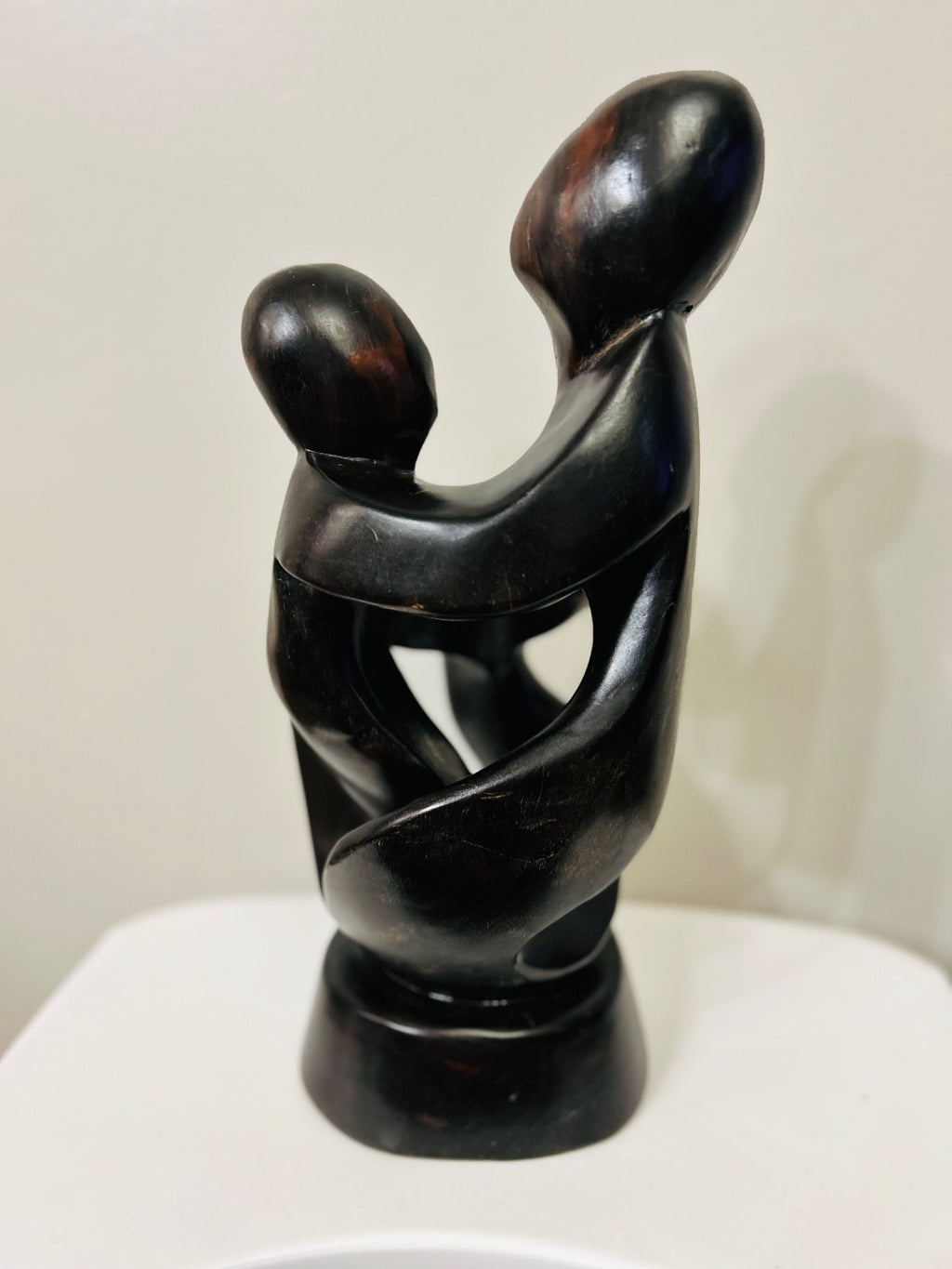 15″ Brown Soapstone Family Sculpture Abstract Stone Art, Mom Dad Child Figurin