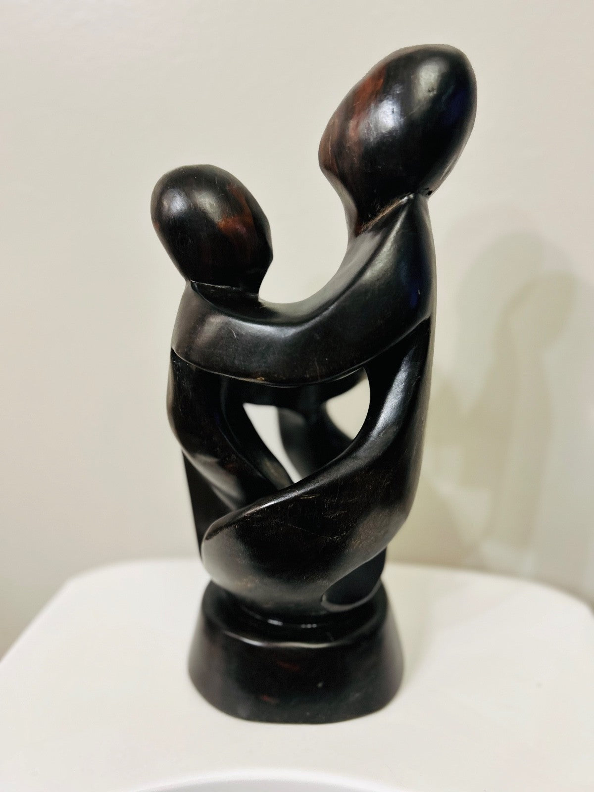 15″ Brown Soapstone Family Sculpture Abstract Stone Art, Mom Dad Child Figurin