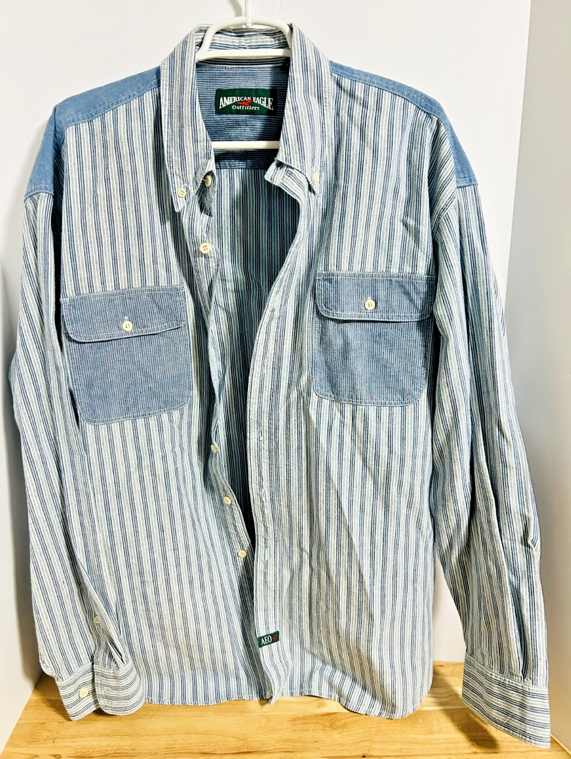 American Eagle Outfitters XL Striped Denim Button Shirt 100% Cotton