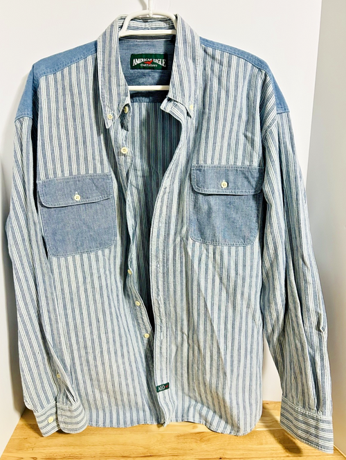 American Eagle Outfitters XL Striped Denim Button Shirt 100% Cotton
