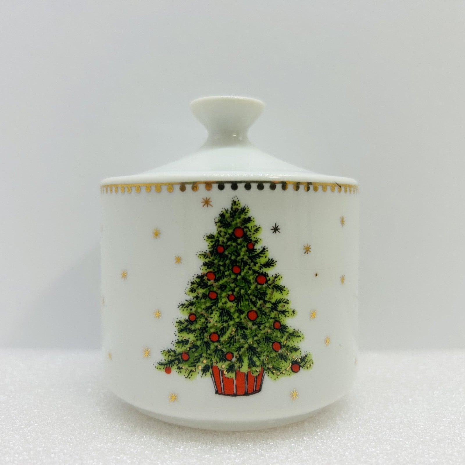 Vintage George Good Japan Christmas Tree Creamer Sugar Set Gold Trim