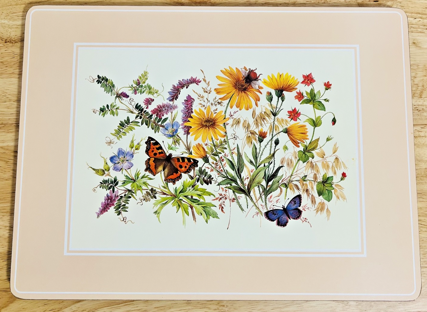 Pimpernel Fieldflowers Placemats Set of 4 Cork Back Satin Finish England