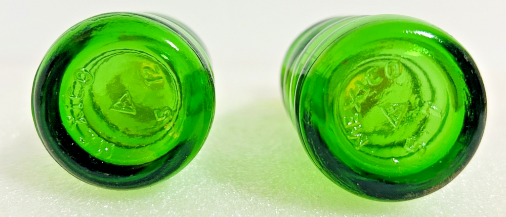 Vintage Squirt Soda Salt & Pepper Shakers w Box Green Glass Bottles
