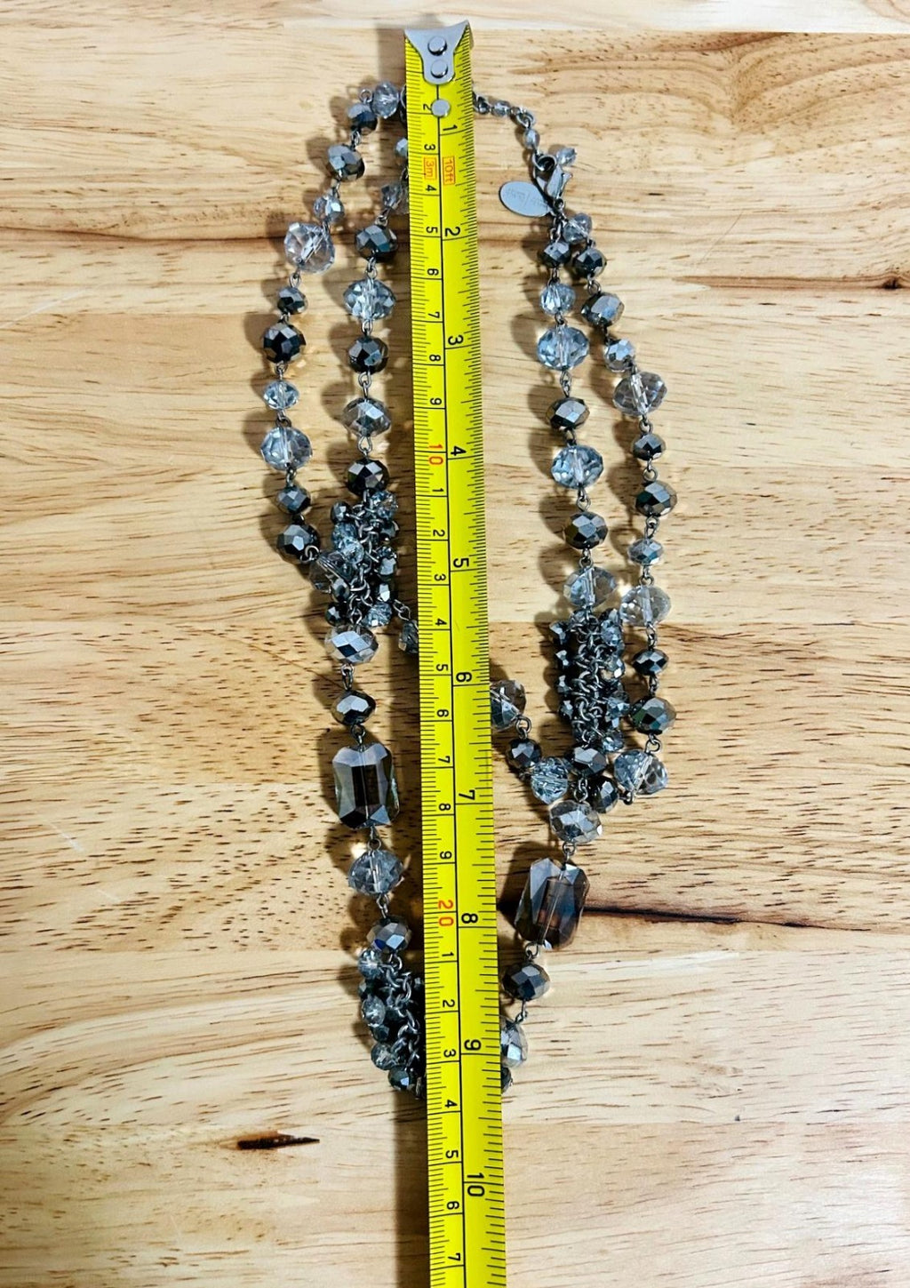 White House Black Market Gray Multi-Strand Crystal Beaded Necklace 18"