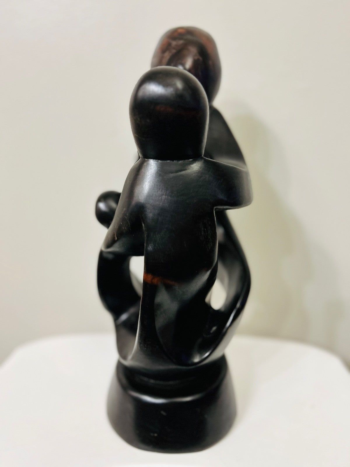 15″ Brown Soapstone Family Sculpture Abstract Stone Art, Mom Dad Child Figurin