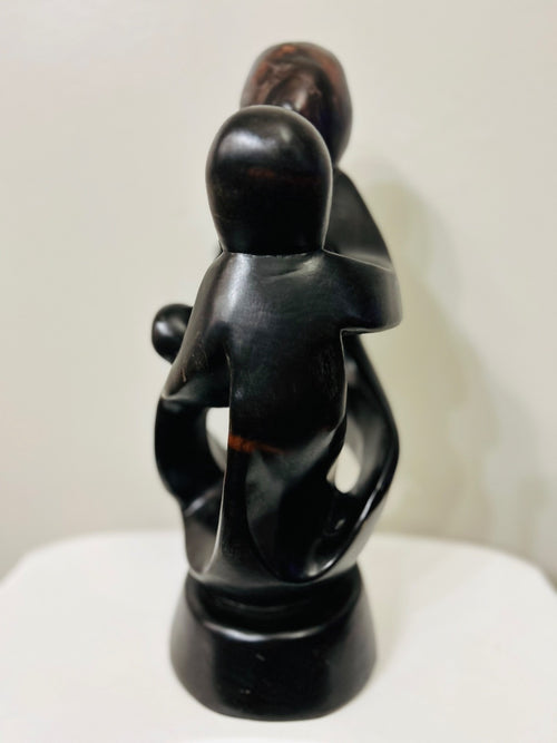 15″ Brown Soapstone Family Sculpture Abstract Stone Art, Mom Dad Child Figurin