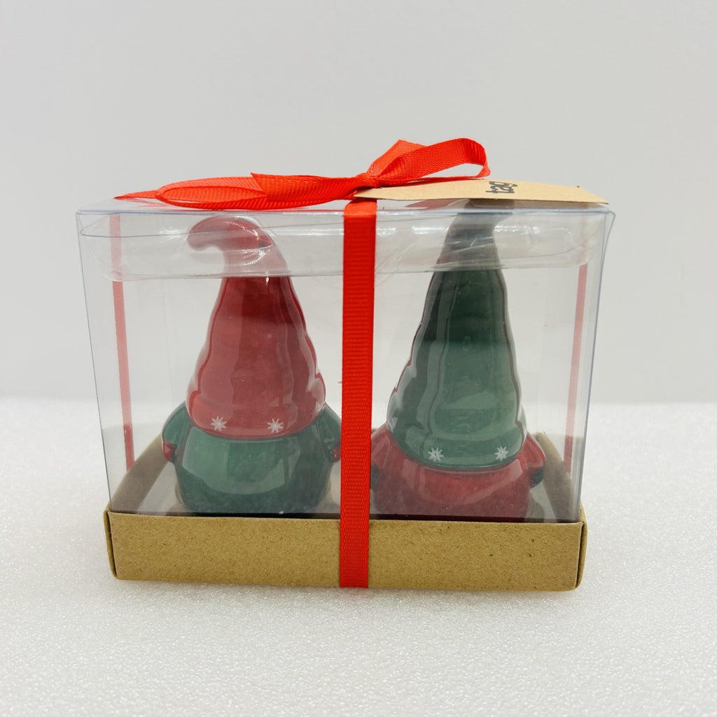 Tag Christmas Gnome Salt Pepper Shakers Set Ceramic Holiday NIB
