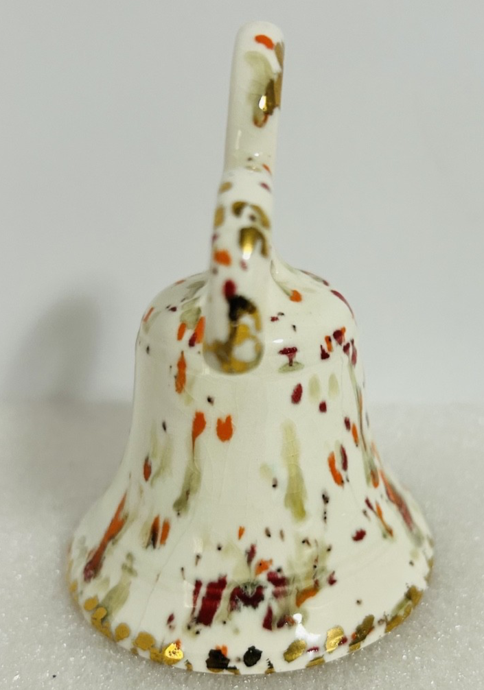 Vintage Splatter Art Pottery Butterfly Dish & Bird Bell Set 3pc