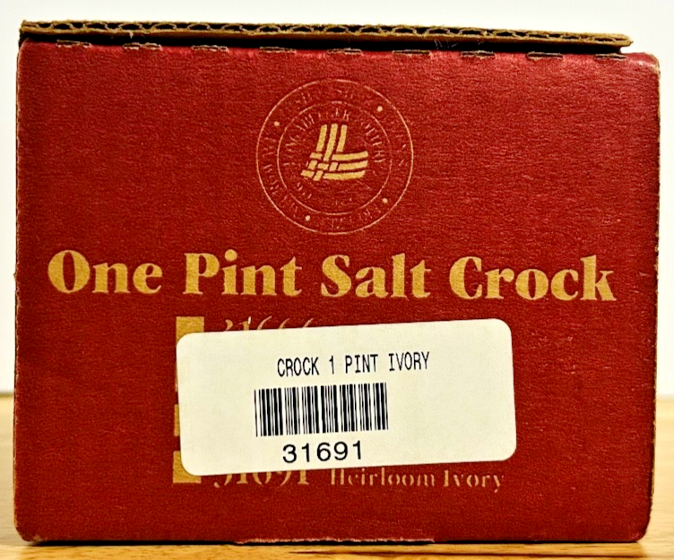 Longaberger Pottery 1 Pint Salt Crock Ivory 31691 Made in USA w Box 1998