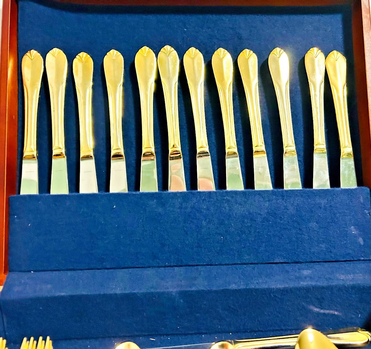 Hampton Silversmiths Gold Flatware Lot 46 Pcs Stainless Service Mixed w Case