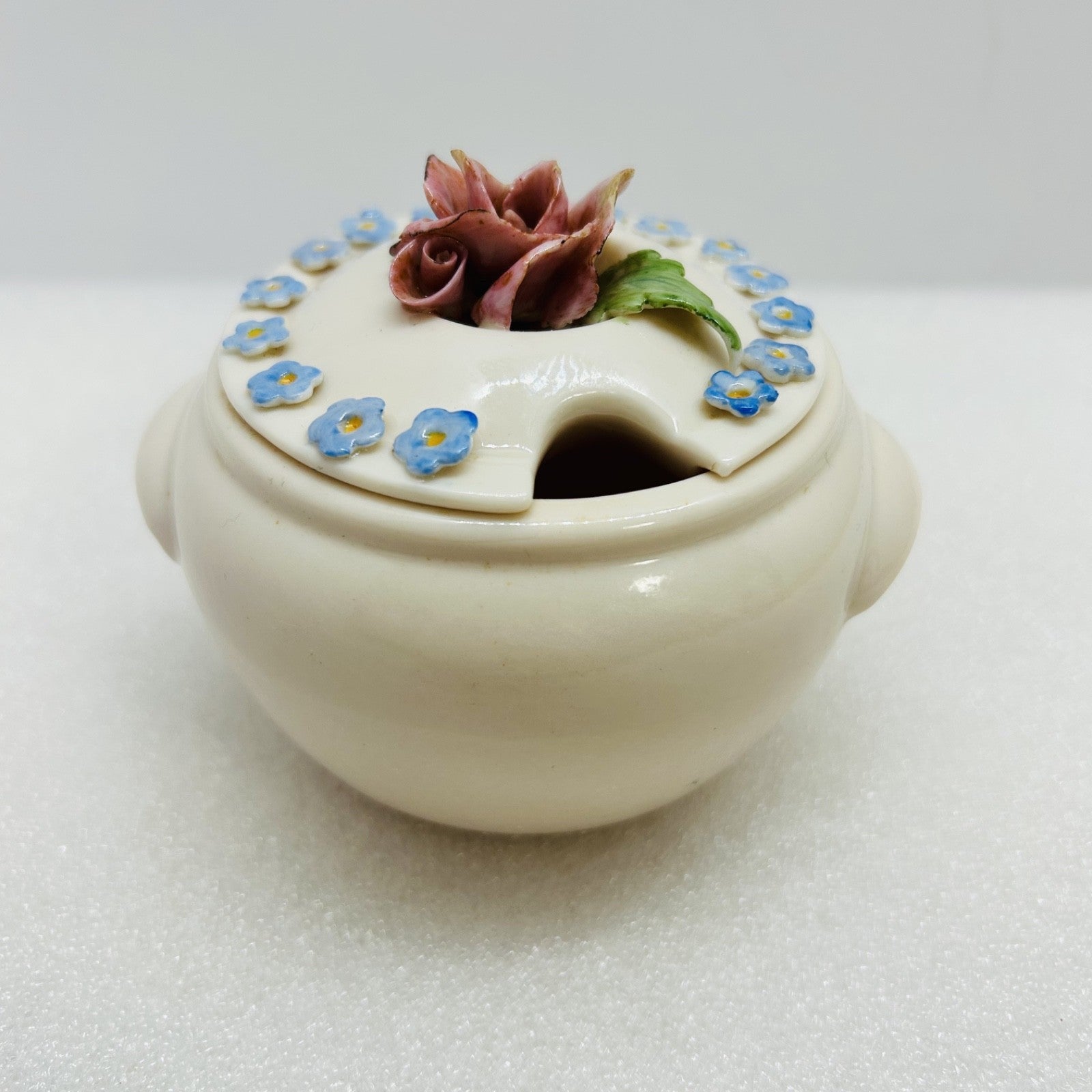 Vintage Holland Mold IRIS Covered Sugar Bowl Floral Rose Lid