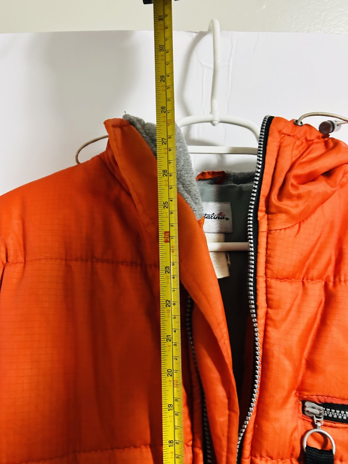 Catalina Orange Puffer Jacket Hooded Zip Mens Large 22x27