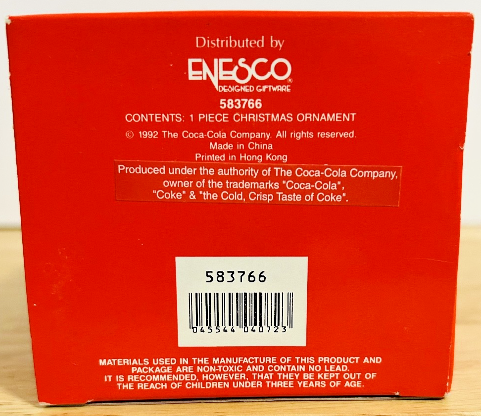 1992 Coca-Cola “The Cold, Crisp Taste of Coke” Ornament 583766 Mice & Barrel Box