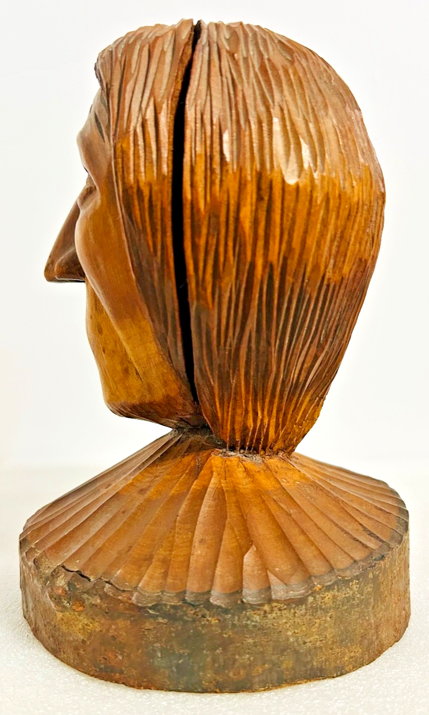 Vintage Hand Carved Wooden Bust Folk Art Head Sculpture Signed G. Knuth