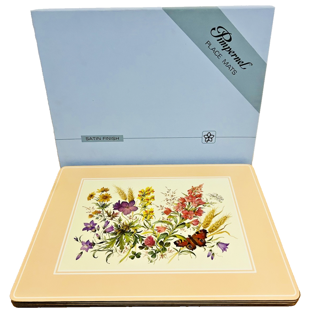 Pimpernel Fieldflowers Placemats Set of 4 Cork Back Satin Finish England