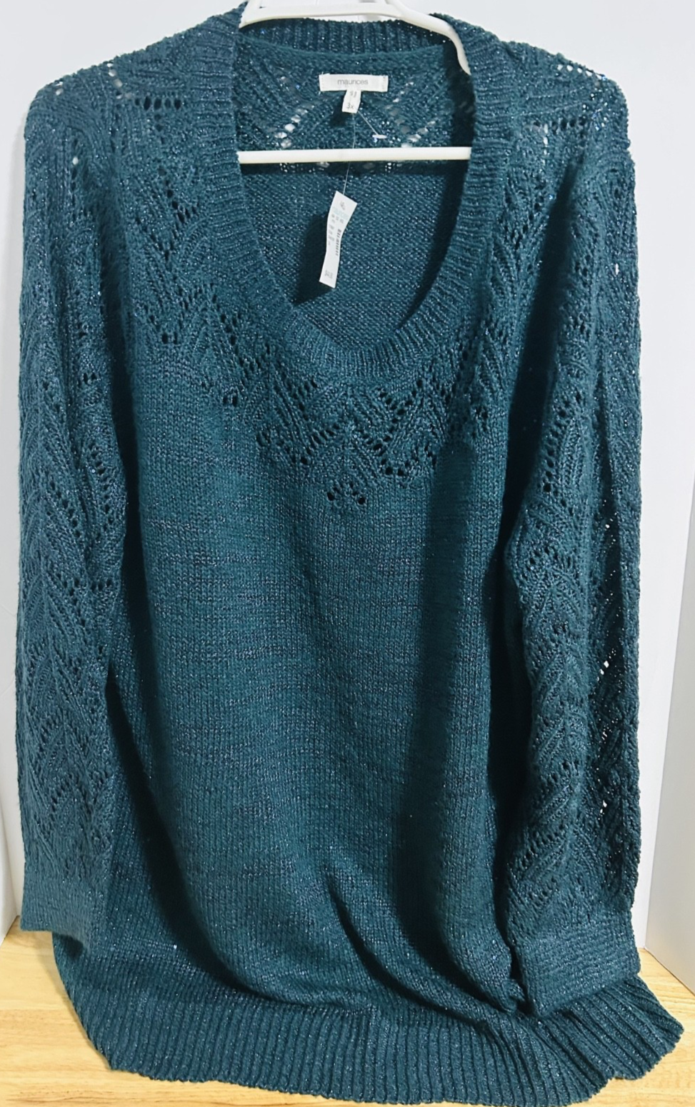 Maurices 3X Teal Metallic Knit Sweater V-Neck Plus Size NWT