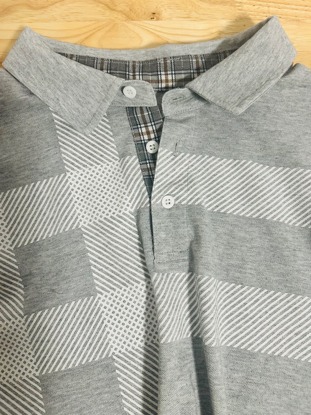 Pinkmarco Mens Gray Plaid Polo Shirt Short Sleeve Casual Size L