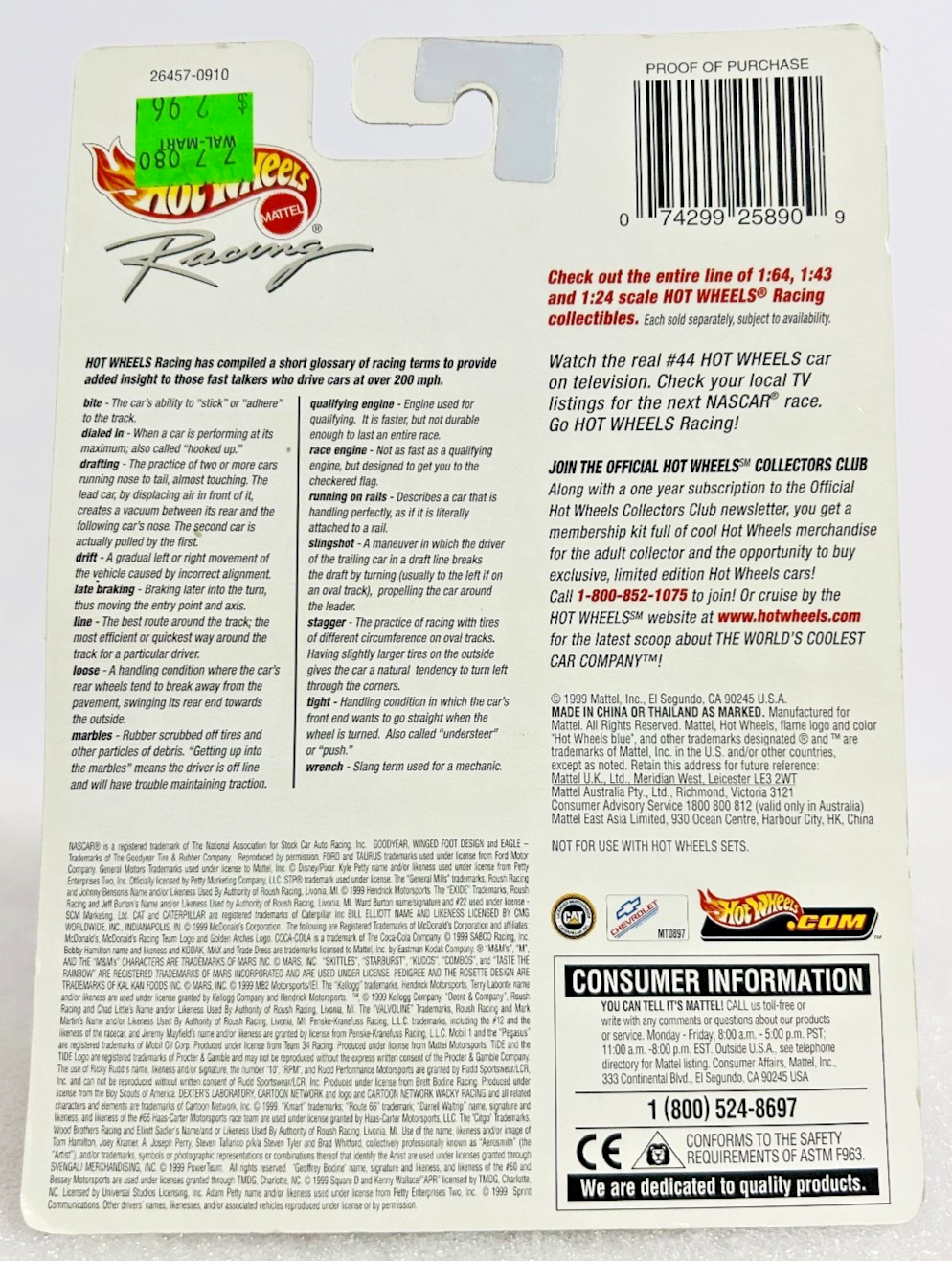Hot Wheels Racing Deluxe Bill Elliott #94 McDonalds NASCAR 1/64 MOC